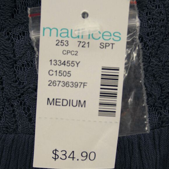 NWT  Maurices Navy Lace Peasant Blouse Size M Button Front Boho Long Sleeve Top - Picture 4 of 7